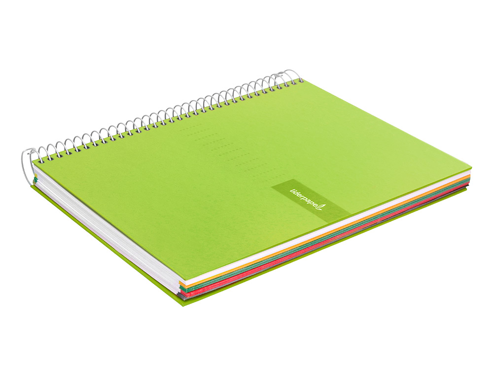 CADERNO ESPIRAL LIDERPAPEL CRAFTY MICRO DIN A4 CAPA FORRADA 120 F 90 GR QUADRICULA 5 MM 5 BANDAS DE CORES 4 CORES COR VE