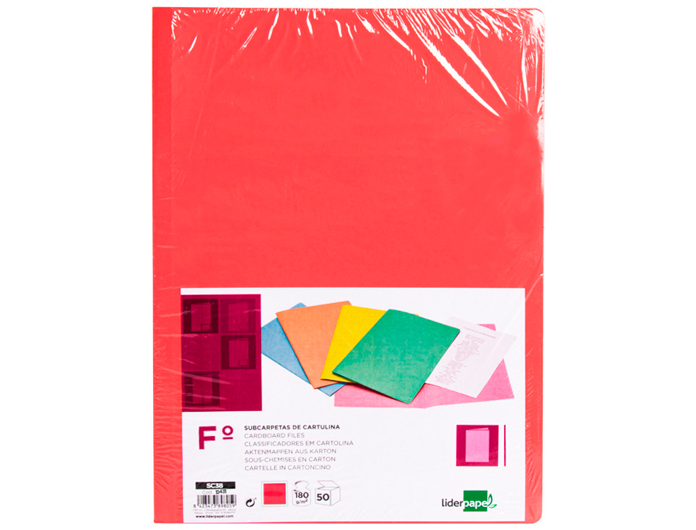 SUBCARPETA LIDERPAPEL FOLIO ROJO PASTEL 180G/M2