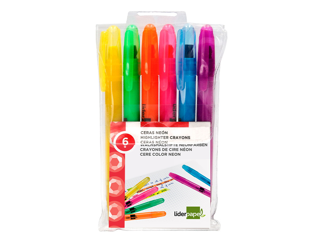 Marcador de cera gel liderpapel fluorescente estuche 6 unidades colores surtidos