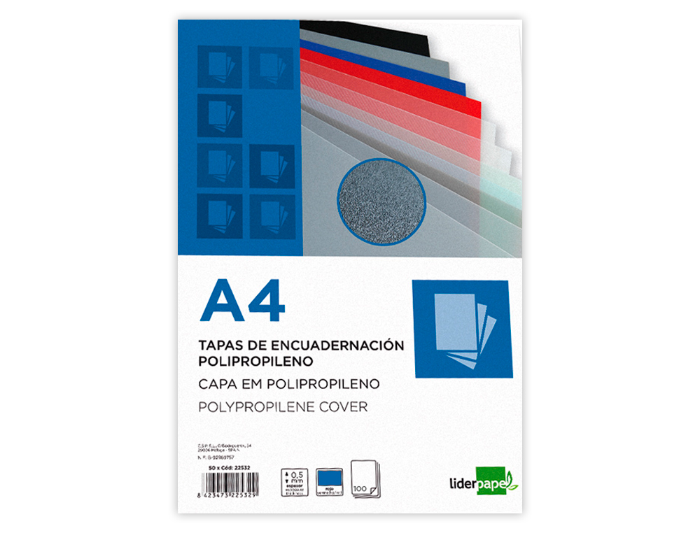 TAPA ENCUADERNACION LIDERPAPEL POLIPROPILENO A4 0.5 MM AZUL TRANSLUCIDO PAQUETE DE 100 UNIDADES