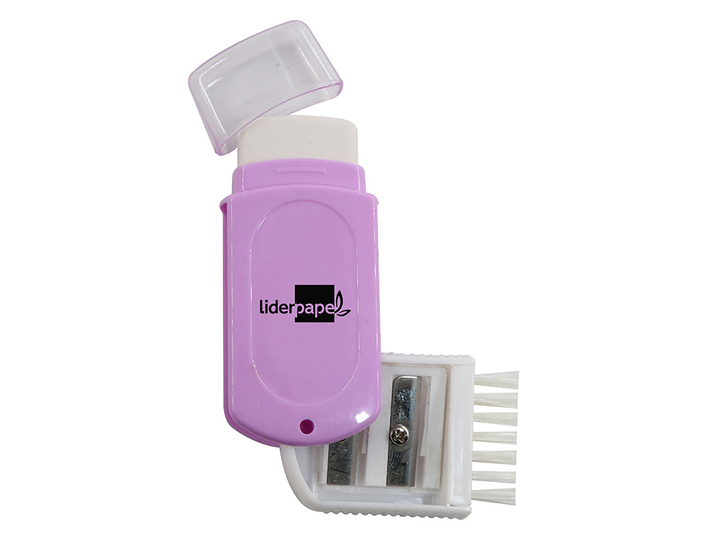 GOMA DE BORRAR LIDERPAPEL RECTANGULAR CON PROTECTOR PLASTICO SACAPUNTAS 2 USOS Y CEPILLO COLORES SURTIDOS