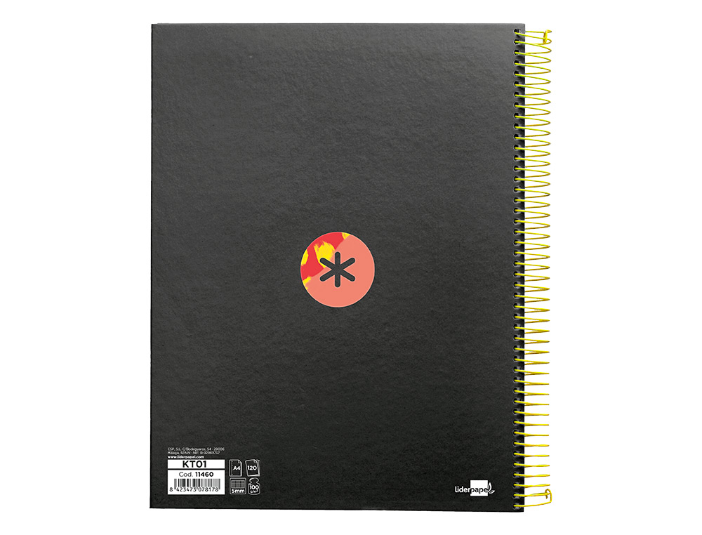 CUADERNO ESPIRAL LIDERPAPEL A4 MICRO ANTARTIK TAPA FORRADA120H 100 GR CUADRO 5 BANDA 4 TALADROS TRENDING NEGRO