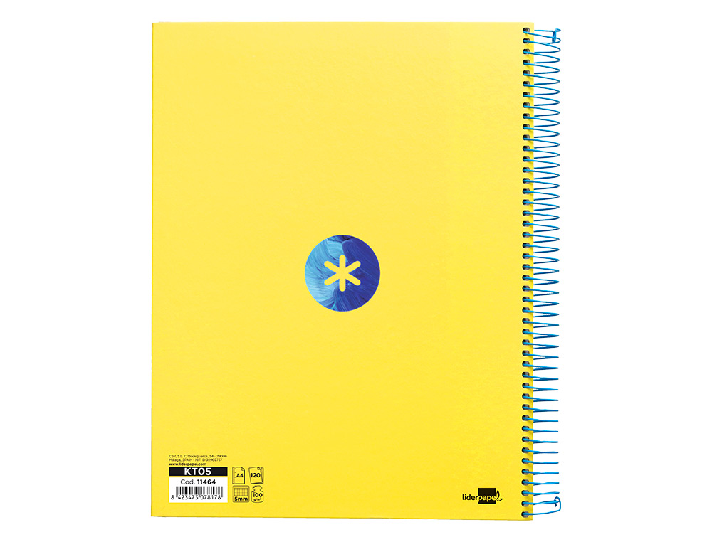 CUADERNO ESPIRAL LIDERPAPEL A4 MICRO ANTARTIK TAPA FORRADA120H 100 GR CUADRO 5 BANDA 4 TALADROS TRENDING AMARILLO