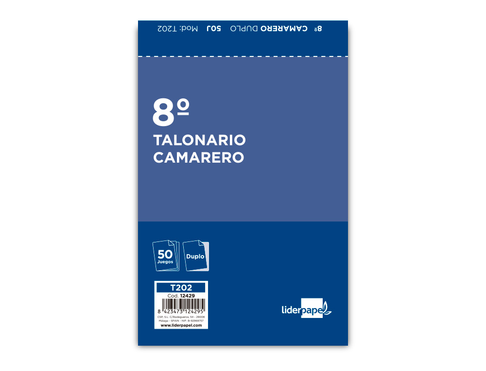 Talonario liderpapel camarero 8º original y copia t202