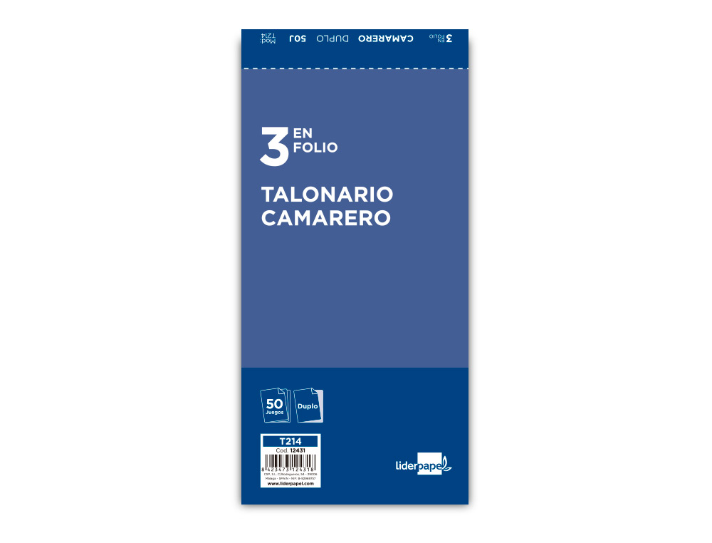 Talonario liderpapel camarero 3/fº original y copia t214