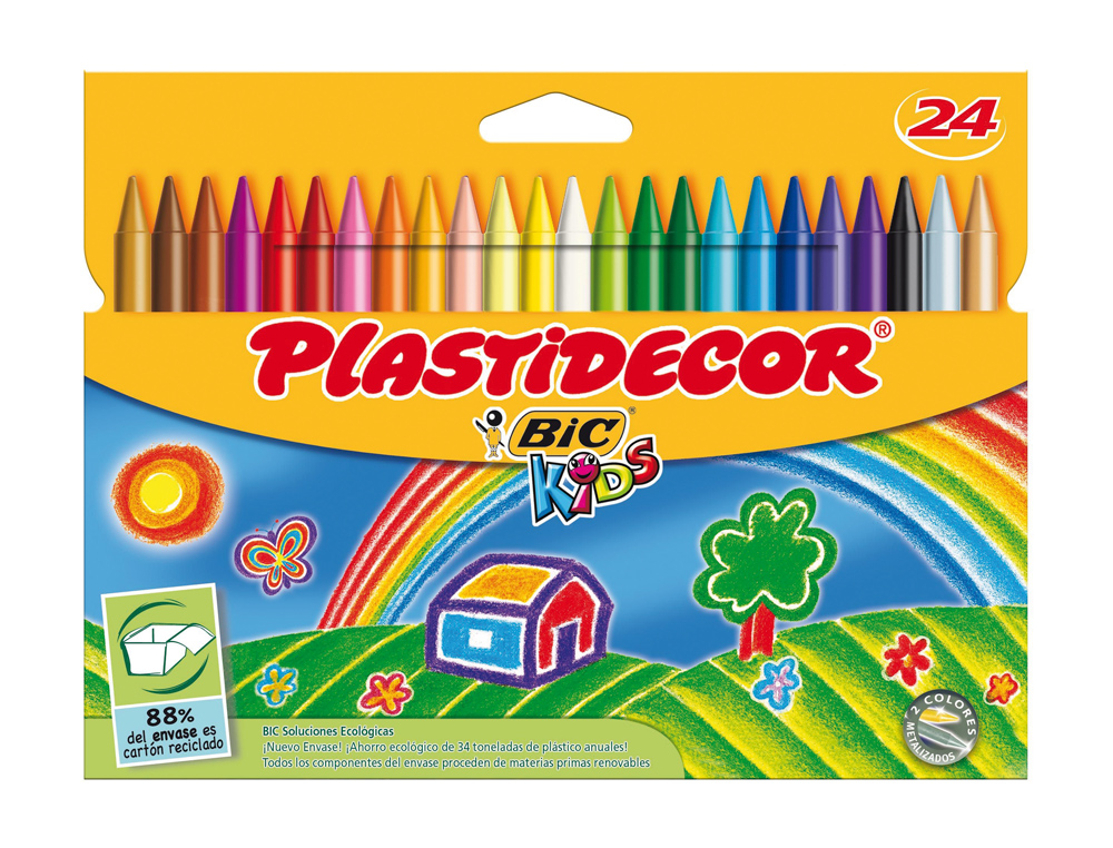 Lapices cera plastidecor caja de 24 colores surtidos