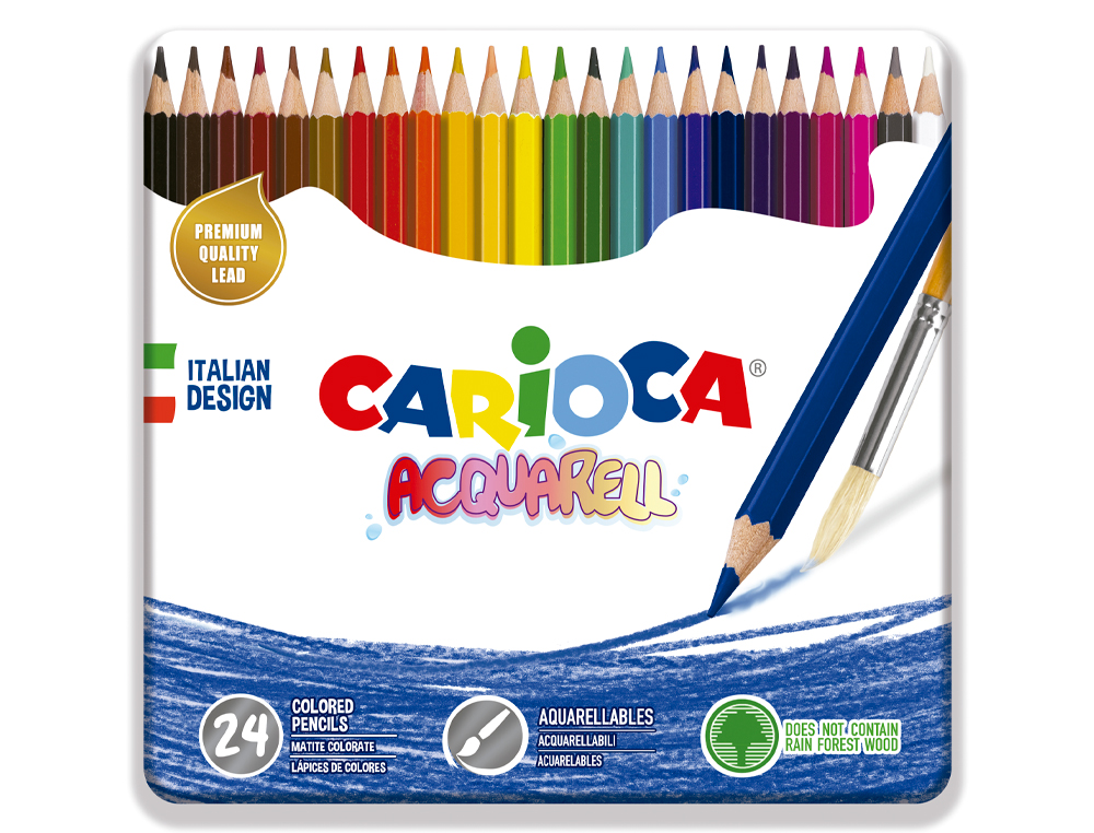 Lapices de colores carioca acuarelables caja metalica de 24 colores surtidos