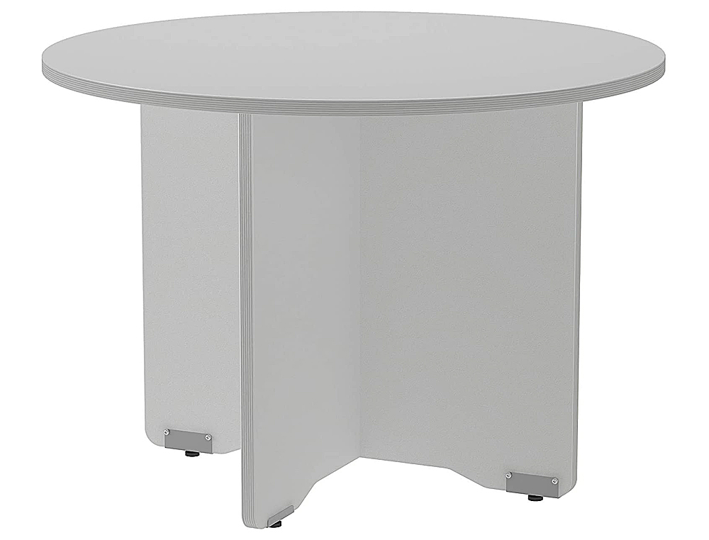 Mesa de reunion rocada meeting 3005ab02 estructura madera gris aluminio en aspas tablero gris 100 cm diametro