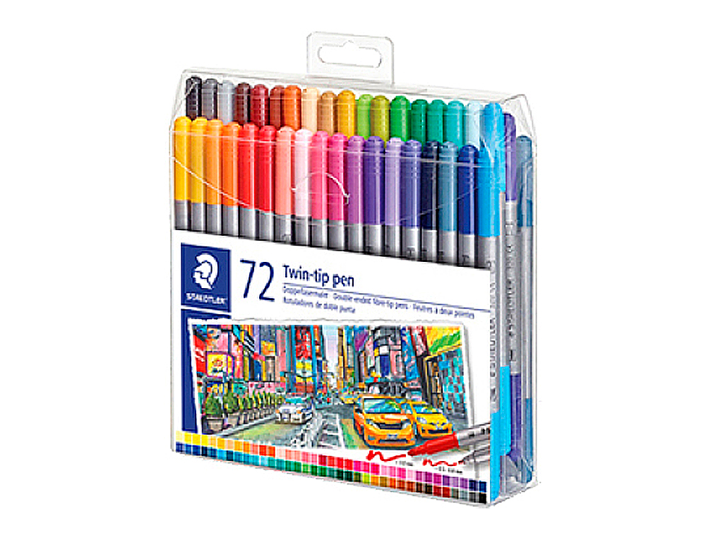 Rotulador staedtler doble punta de fibra 3200 estuche de 72 unidades colores surtidos