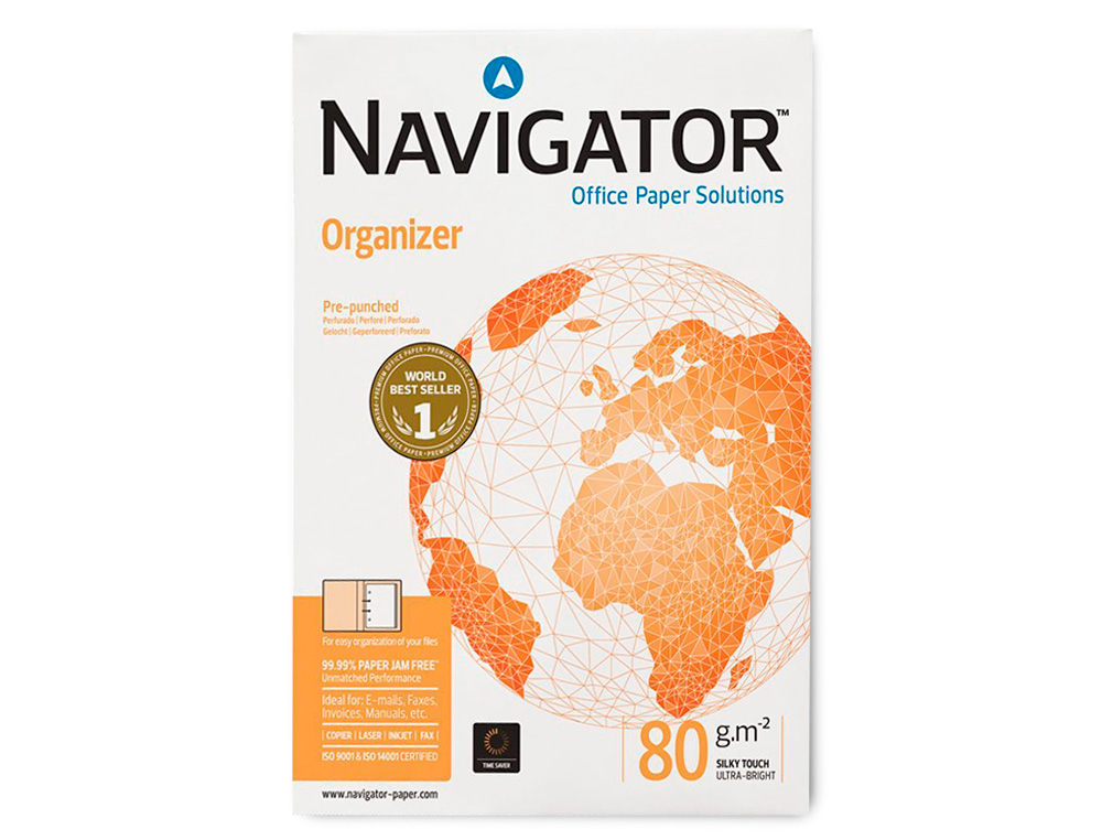 Papel fotocopiadora navigator din a4 80 gramos 2 taladros papel multiuso ink-jet y laser paquete de 500 hojas