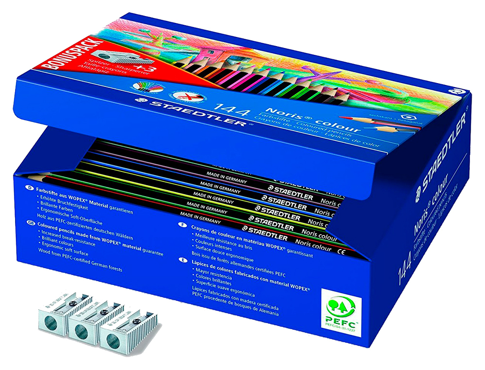 Lapiz de color staedtler wopex ecologico caja de 144 unidades surtidas 12 colores surtidos