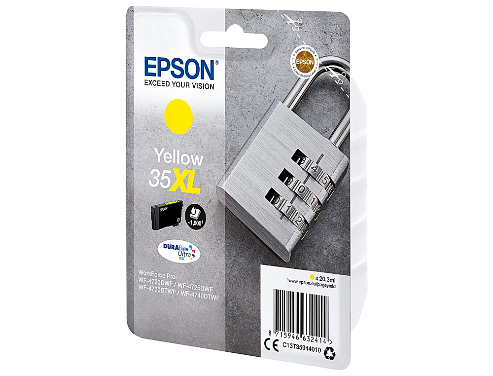 Ink-jet epson 35xl t3594 pro wf-4720dwf / 4725dwf / 4730dtwf / 4740dtwf amarillo alta capacidad 1900 paginas