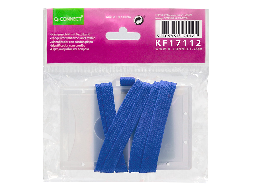 IDENTIFICADOR Q-CONNECT KF17112 CON CORDON PLANO AZUL Y APERTURA LATERAL 94X60 MM