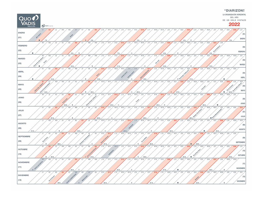 Calendario quo vadis diarizon sp 55x43 cm año vista rayado horizontal