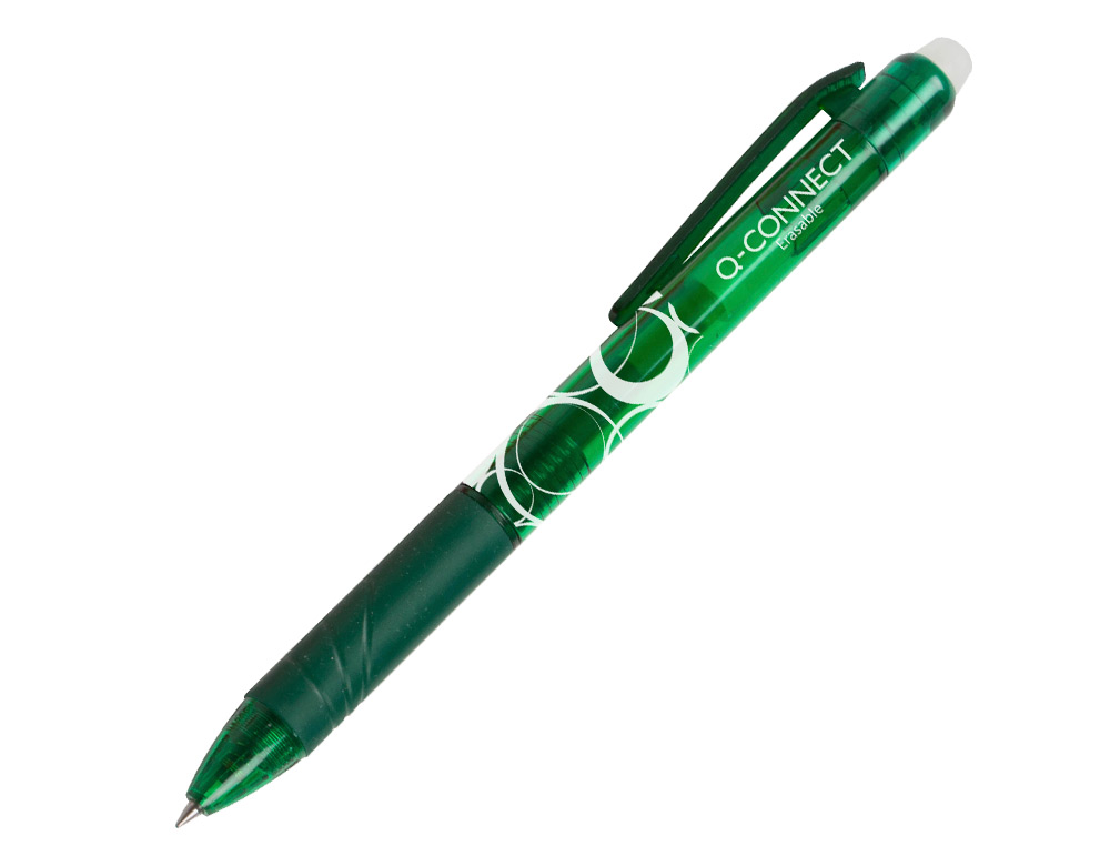 Boligrafo q-connect retractil borrable 0,7 mm color verde