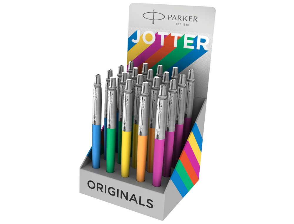 Boligrafo parker jotter plastic original expositor de 20 unidades colores surtidos