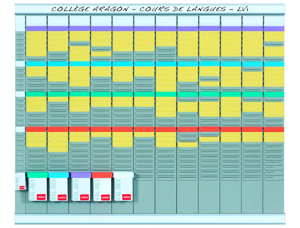 Kit planificacion de tarjetas t nobo 66x80 cm 12 columnas 2x32 ranuras + 500 tarjetas t nº2 colores surtidos + 100