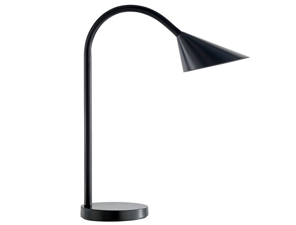 Lampara de escritorio unilux sol led 4w brazo flexible abs y metal negro base 14 cm diametro