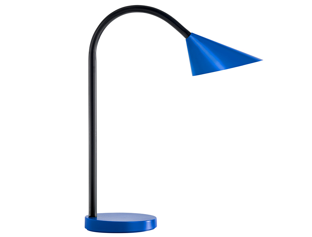 Lampara de escritorio unilux sol led 4w brazo flexible abs y metal azul base 14 cm diametro