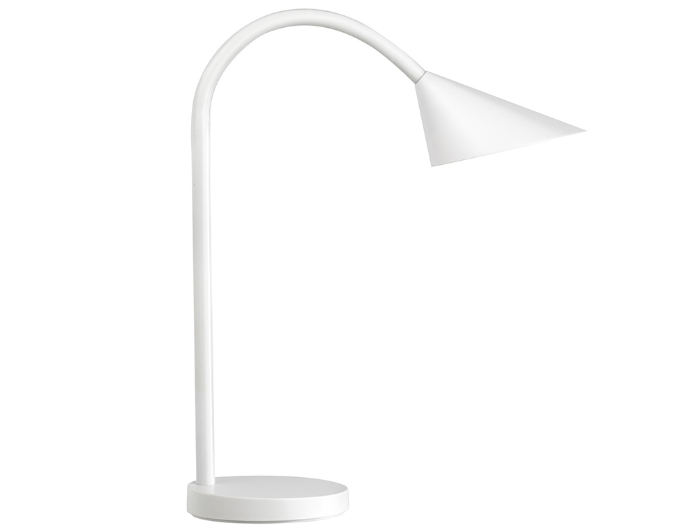 Lampara de escritorio unilux sol led 4w brazo flexible abs y metal blanco base 14 cm diametro