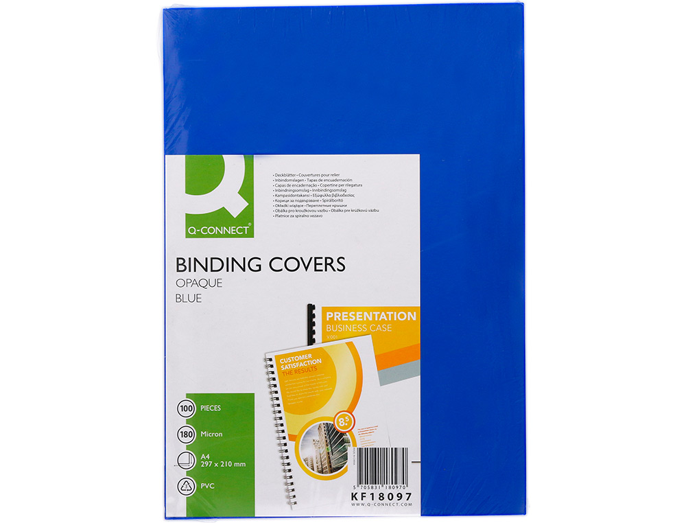 Tapa de encuadernacion q-connect pvc din a4 opaca azul 180 micras caja de 100 unidades