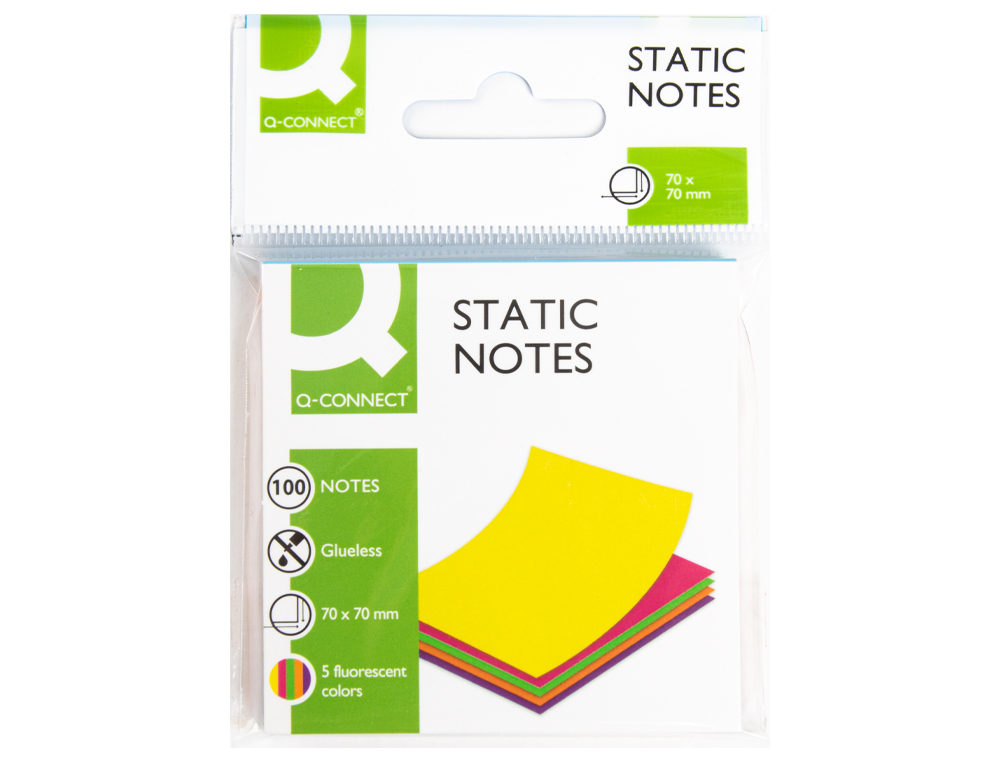 Bloc de notas electrostaticas quita y pon q-connect 70x70 mm 100 hojas 5 colores fluorescentes