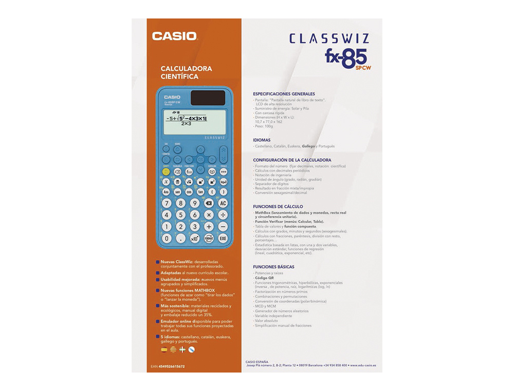 Calculadora Científica CASIO FX-991SP CW (10+2 dígitos)