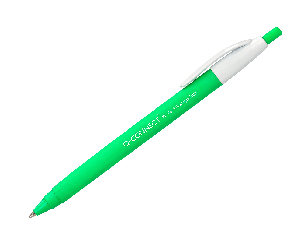 Boligrafo q-connect retractil kf14625 biodegradable verde tinta azul