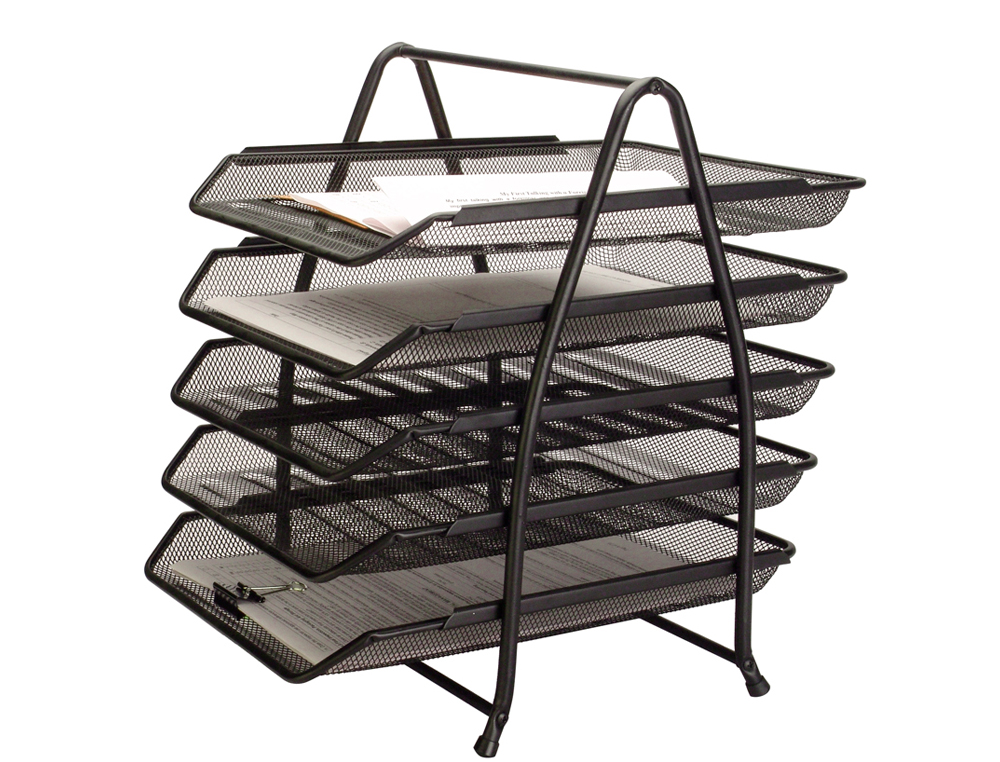 Bandeja sobremesa metalica q-connect kf18474 rejilla negro 5 bandejas movibles 350x275x375 mm