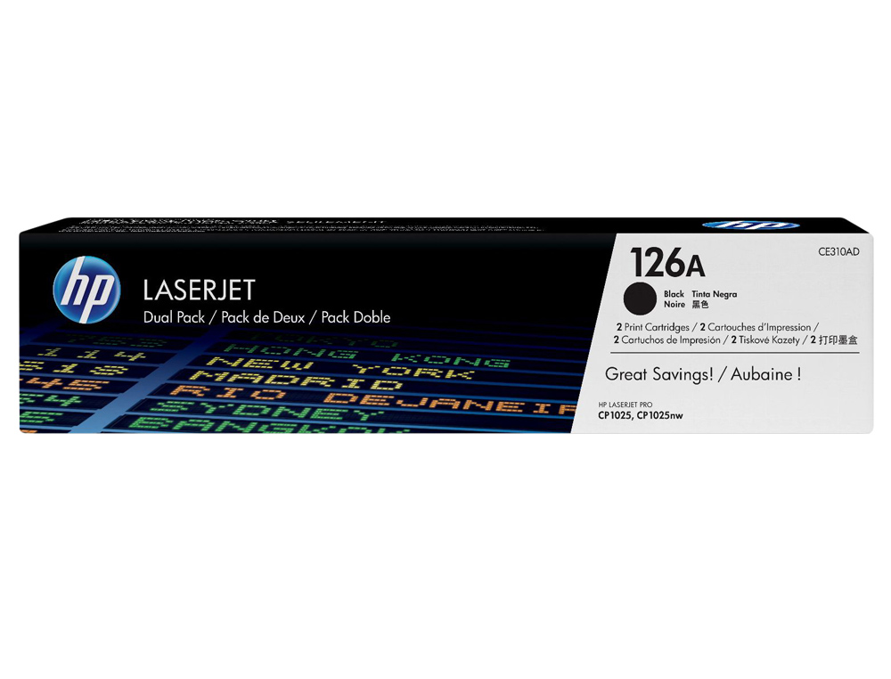 Toner hp laserjet pro 126a cp1025 cp1025nw negro pack de 2 unidades 1600 paginas