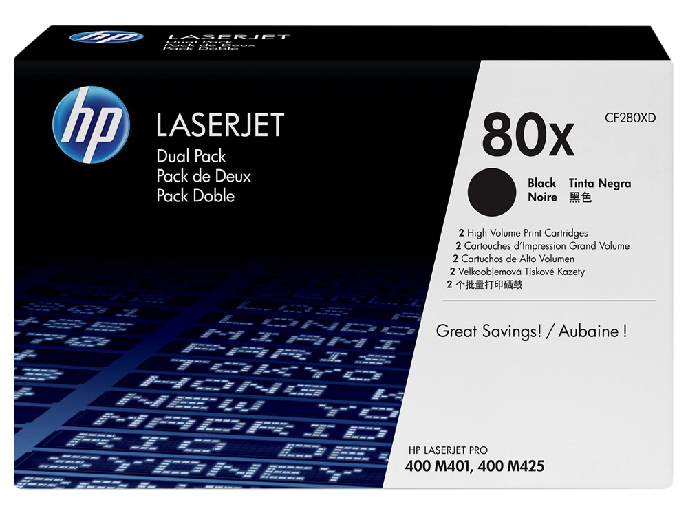 Toner hp laserjet pro 80x m401 m425 negro pack de 2 unidades 6900 paginas