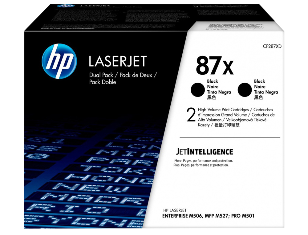 Toner hp laserjet 87x enterprise m506 mfp m527 pro m501 negro pack de 2 unidades 18000 paginas