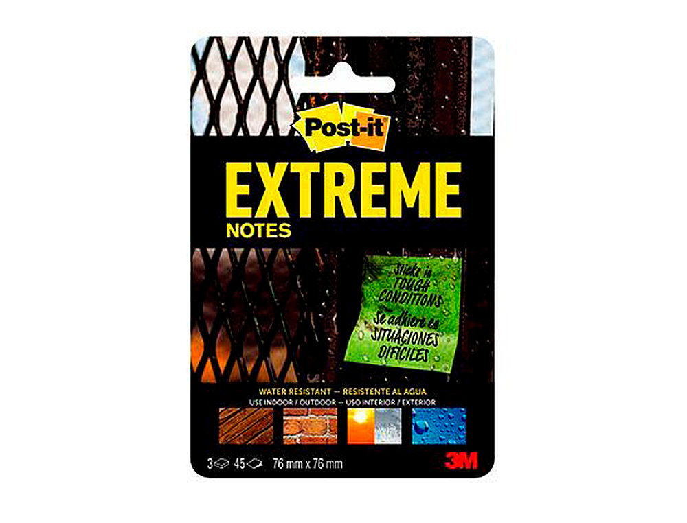 Bloc de notas adhesivas quita y pon post-it extreme 76x76 mm con 45 hojas pack de 3 unidades amarillo naranja y