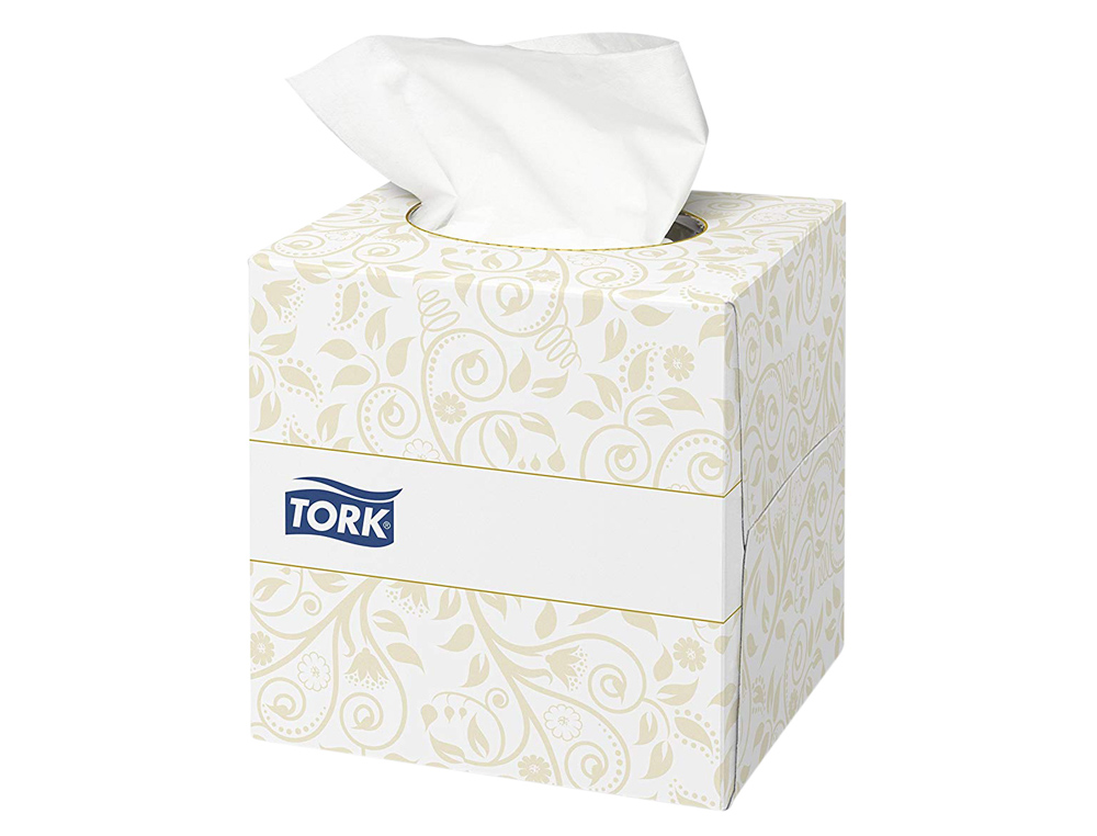 Pañuelos faciales tork extrasuaves 2 capas 20,9x20 cm caja cubo de 100 unidades