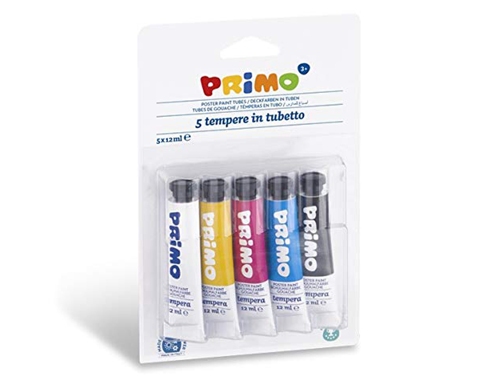 Tempera primo en tubo aluminio de 12 ml blister de 5 colores surtidos