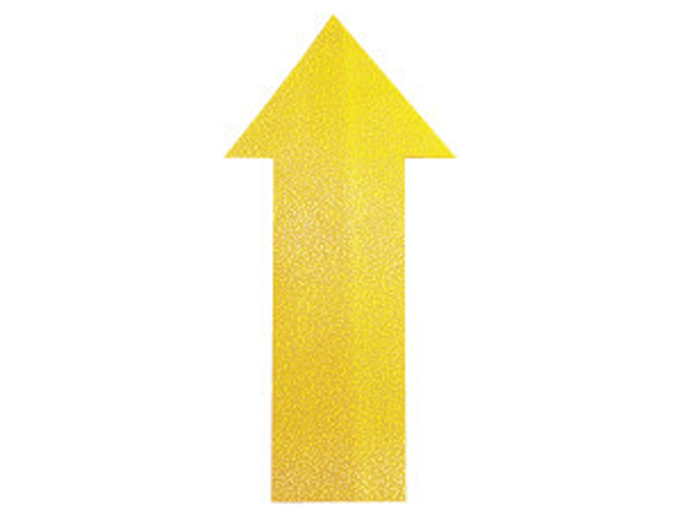 Simbolo adhesivo durable pvc forma de flecha para delimitacion suelo amarillo 200x100x0,7 mm pack de 10