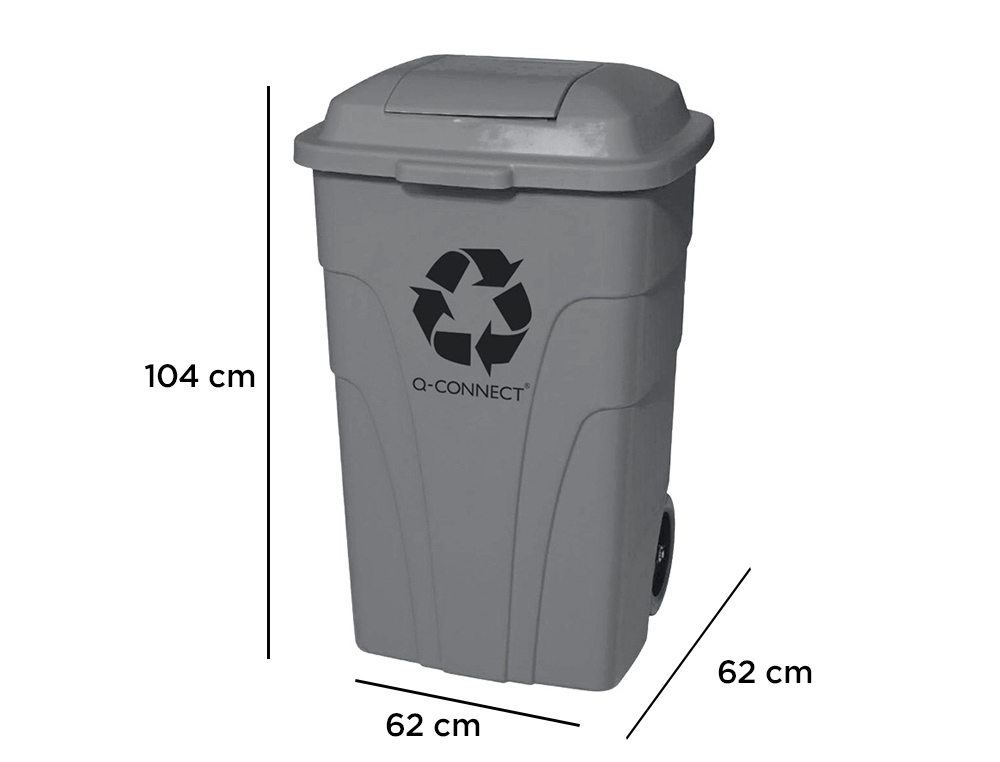 Papelera contenedor q-connect plastico con tapadera 240l color gris 1040x610x610 mm con ruedas