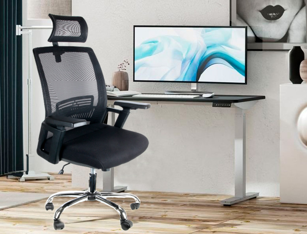 CADEIRA DE DIRECAO Q-CONNECT ERGONOMICA BASE METAL ENCOSTO ALTO COM APOIO DE CABECA AJUSTAVEL REGULAVEL EM ALTURA 1140+7