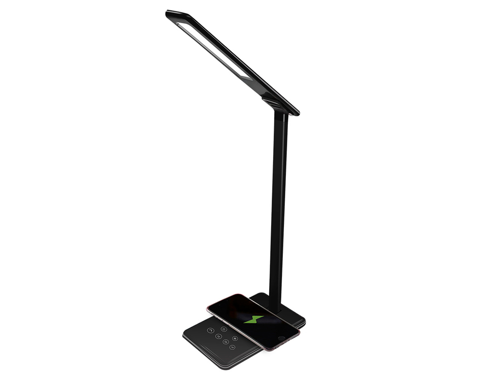 Lampara de oficina q-connect sobremesa profesional abs 48 leds 5w sensor 5 niveles cargador movil color negro