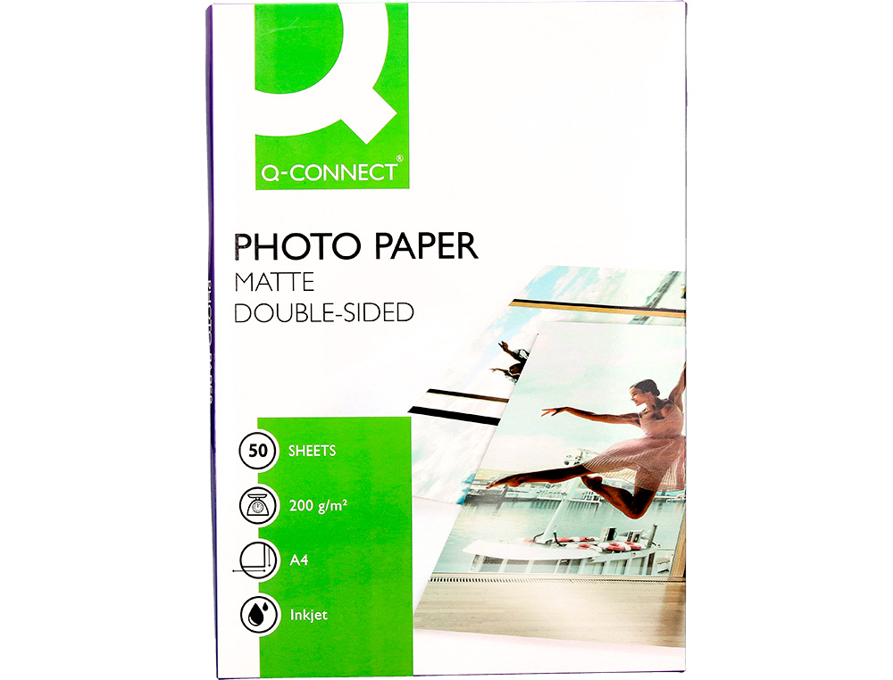 Papel q-connect foto mate doble cara din a4 para fotocopias e impresoras ink- jet bolsa de 50 hojas 220 gr