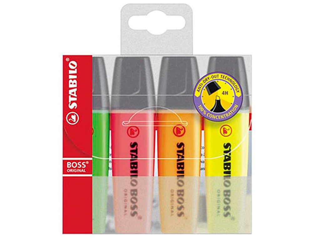 Rotulador stabilo boss fluorescente 70 pastel estuche de 4