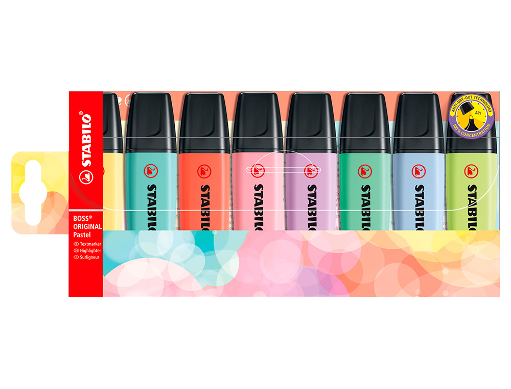 SUBRAYADORES FLUORESCENTES STABILO BOSS PASTEL (4 COLORES)