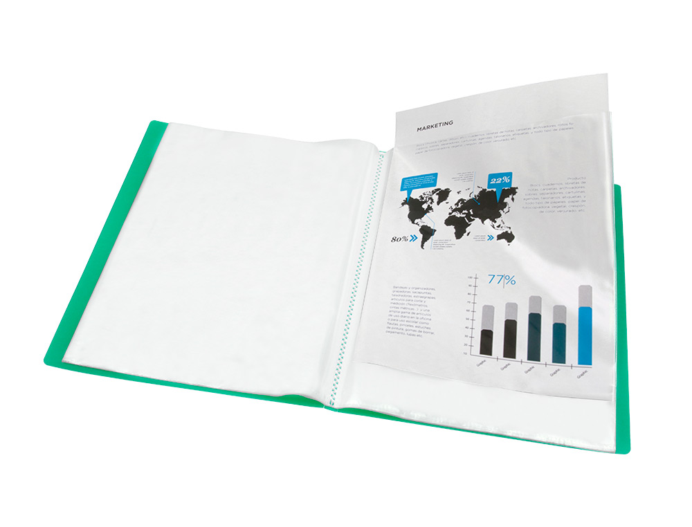 CARPETA LIDERPAPEL ESCAPARATE 80 FUNDAS POLIPROPILENO DIN A4 VERDE TRANSLUCIDO