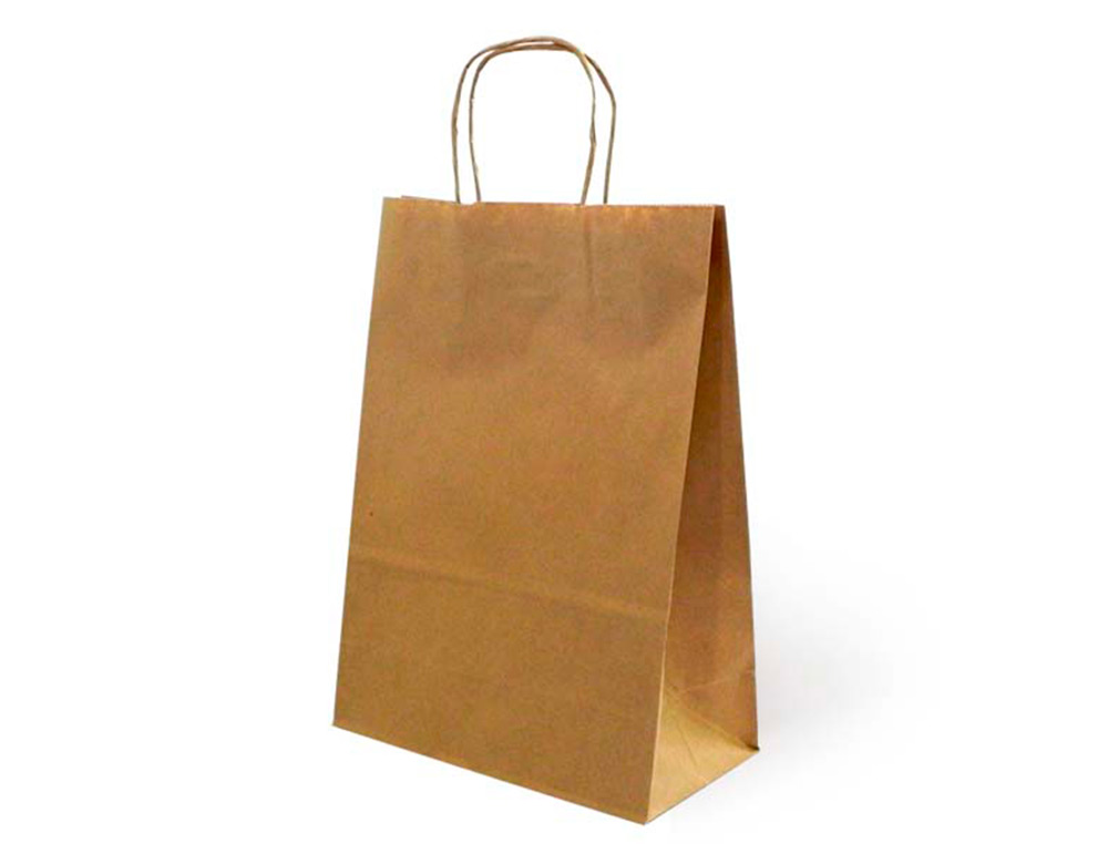 Bolsa kraft basika natural reciclado 90 gr asa retorcida tamaño /'s/' 240x100x320 mm