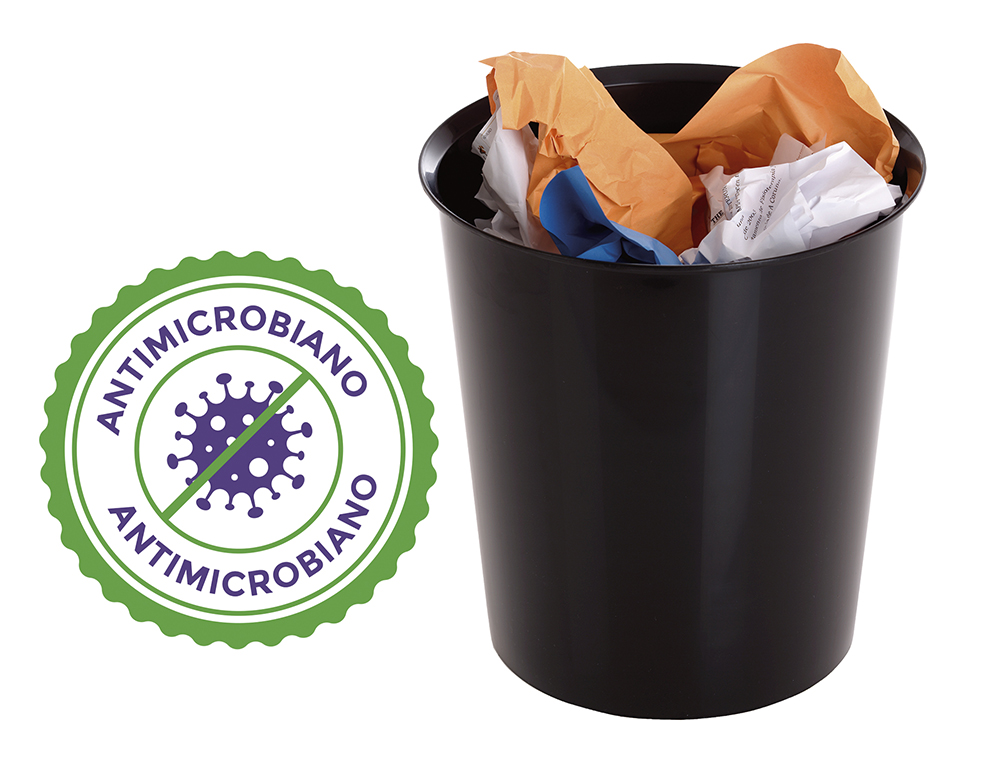 Papelera plastico archivo 2000 antimicrobiana sanitized plastico negro 18 litros 290x310 mm