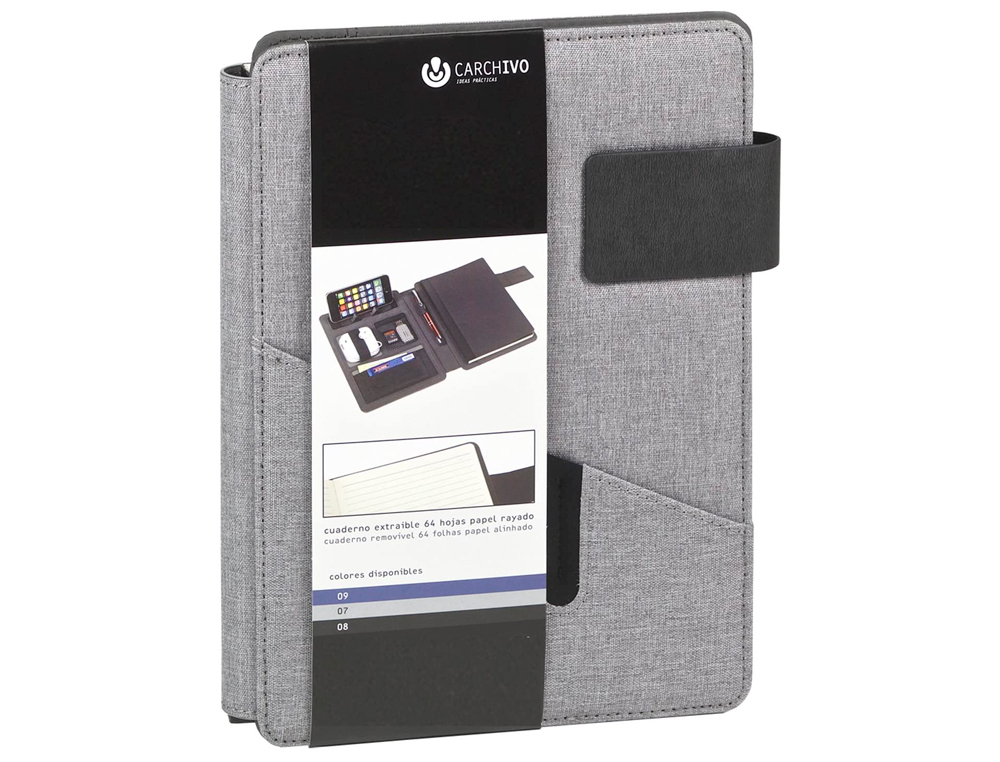 Portanotas carchivo venture din a5 con soporte smartphone cuaderno color gris