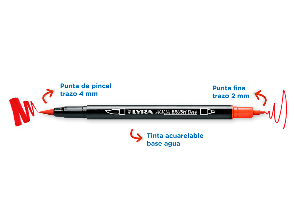 MARCADOR LYRA AQUA BRUSH AGUARELAVEL DUPLA PONTA E PINCEL TONS PRIMARIOS BLISTER DE 6 UNIDADES SORTIDAS