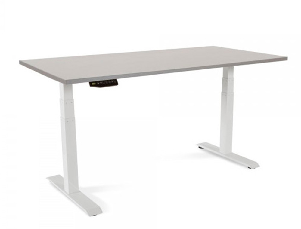 Mesa rocada regulable en altura electricamente hasta 129 cm estructura de acero tablero 160 cm color gris