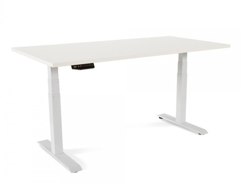 Mesa rocada regulable en altura electricamente hasta 129 cm estructura de acero tablero 180 cm color blanco