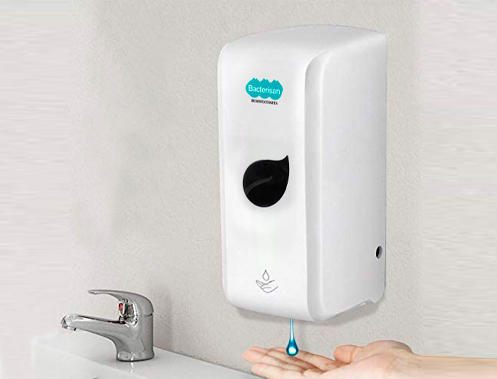 DISPENSADOR PARA GEL Y JABON BACTERISAN PARA PARED AUTOMATICO 800 ML BLANCO 125X140X270 MM
